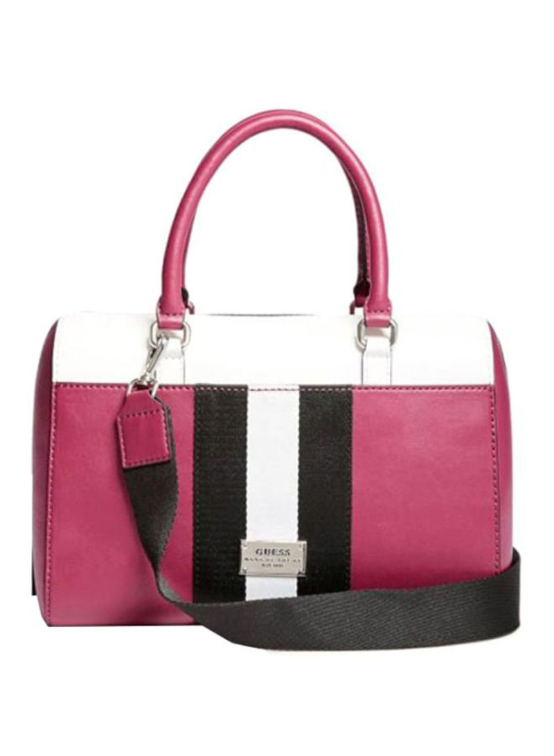 Faux Leather Satchel Bag Pink/White/Black
