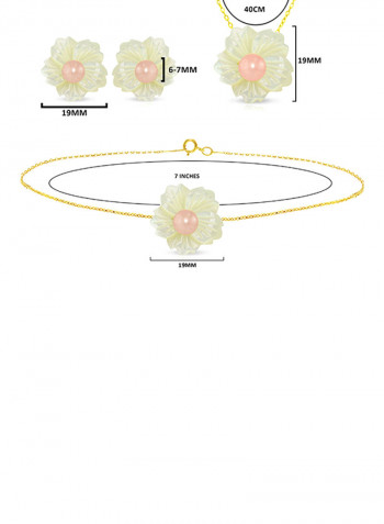 3-Piece18 Karat Solid Yellow Gold 19 mm Flower Shape Mother Of Pearl With 6-7 mm Pearl Jewellery