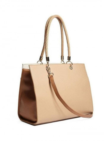 Selena Tassel Tote Bag Beige/White