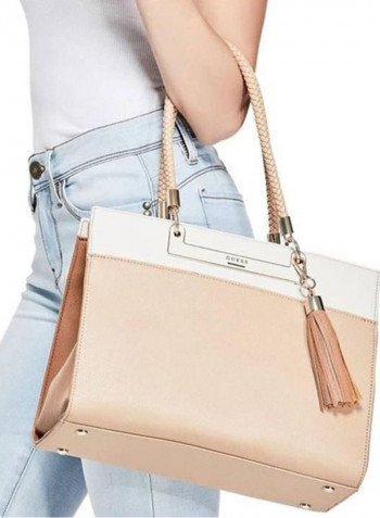 Selena Tassel Tote Bag Beige/White