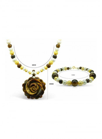 10 Karat Gold Tiger Eye Pearls Studed Jewellery Set