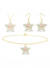 3-Piece 18 Karat Solid Yellow Gold Mother Of Pearl With 6-7 mm Star Shape Jewellery