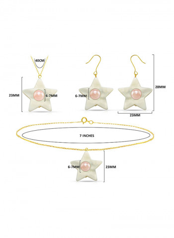 3-Piece 18 Karat Solid Yellow Gold Mother Of Pearl With 6-7 mm Star Shape Jewellery