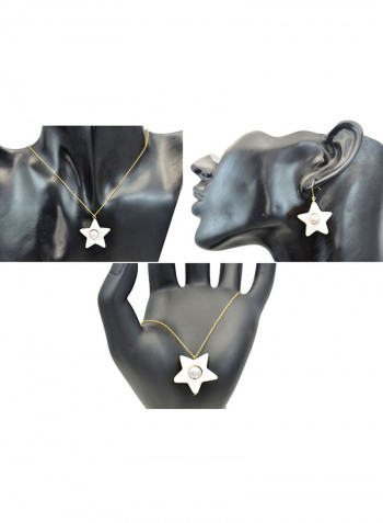 3-Piece 18 Karat Solid Yellow Gold Mother Of Pearl With 6-7 mm Star Shape Jewellery