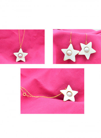 3-Piece 18 Karat Solid Yellow Gold Mother Of Pearl With 6-7 mm Star Shape Jewellery