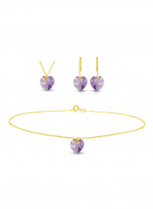 18 Karat Solid Yellow Gold 7 mm Amethyst Jewellery Set