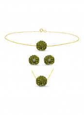 18 Karat Solid Yellow Gold Simple 10 mm Crystal Ball Earrings With Pendant Necklace And Bracelet