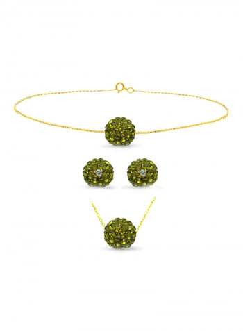 18 Karat Solid Yellow Gold Simple 10 mm Crystal Ball Earrings With Pendant Necklace And Bracelet