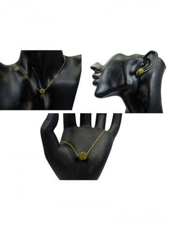 18 Karat Solid Yellow Gold Simple 10 mm Crystal Ball Earrings With Pendant Necklace And Bracelet