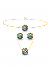 18 Karat Solid Yellow Gold Simple 10 mm Crystal Ball Earrings With Pendant Necklace And Bracelet