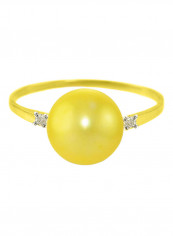 18 Karat Gold 0.04 Carat Diamonds 9-10 mm Pearl Ring