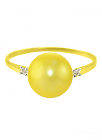18 Karat Gold 0.04 Carat Diamonds 9-10 mm Pearl Ring