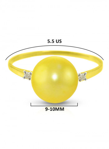 18 Karat Gold 0.04 Carat Diamonds 9-10 mm Pearl Ring