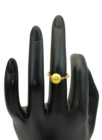 18 Karat Gold 0.04 Carat Diamonds 9-10 mm Pearl Ring
