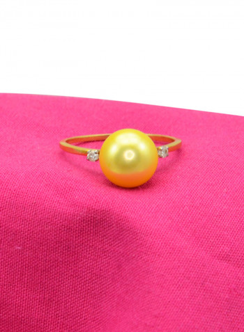 18 Karat Gold 0.04 Carat Diamonds 9-10 mm Pearl Ring