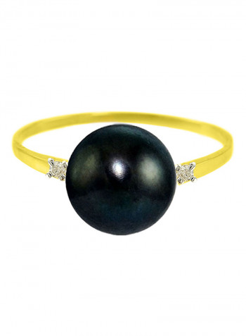 18 Karat Gold 0.04 Carat Diamonds 9-10 mm Pearl Ring
