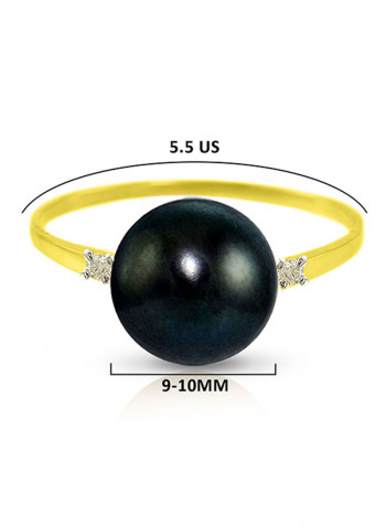 18 Karat Gold 0.04 Carat Diamonds 9-10 mm Pearl Ring