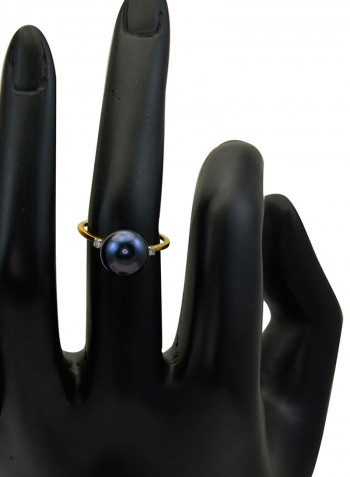 18 Karat Gold 0.04 Carat Diamonds 9-10 mm Pearl Ring