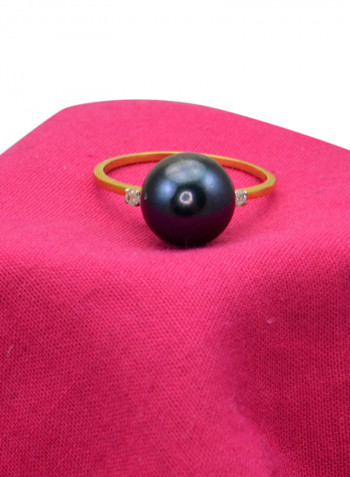 18 Karat Gold 0.04 Carat Diamonds 9-10 mm Pearl Ring