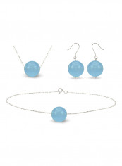 18 Karat Solid White Gold Simple 10 mm Jade Jewellery Set