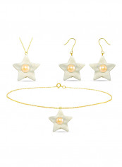 3-Piece 18 Karat Solid Yellow Gold Mother Of Pearl With 6-7 mm Star Shape Jewellery