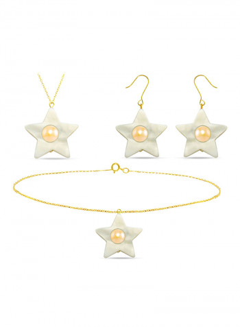 3-Piece 18 Karat Solid Yellow Gold Mother Of Pearl With 6-7 mm Star Shape Jewellery