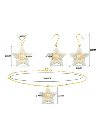 3-Piece 18 Karat Solid Yellow Gold Mother Of Pearl With 6-7 mm Star Shape Jewellery