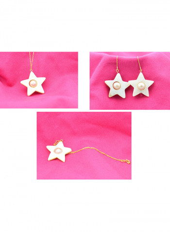 3-Piece 18 Karat Solid Yellow Gold Mother Of Pearl With 6-7 mm Star Shape Jewellery