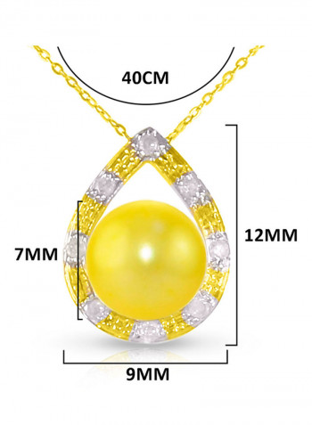 18 Karat Solid Gold 0.08 Carat Diamonds With 7 mm Pearl Drop Pendant Necklace