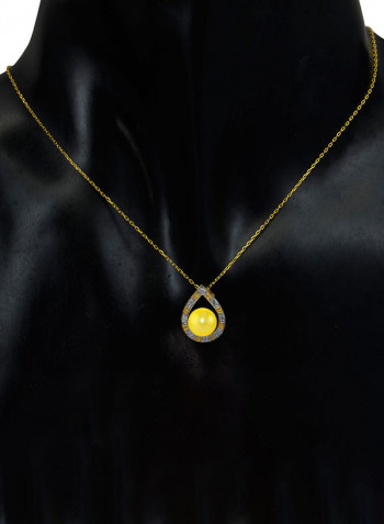 18 Karat Solid Gold 0.08 Carat Diamonds With 7 mm Pearl Drop Pendant Necklace