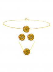18 Karat Solid Yellow Gold Simple 10 mm Crystal Ball Earrings With Pendant Necklace And Bracelet