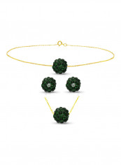 18 Karat Solid Yellow Gold Simple 10 mm Crystal Ball Earrings With Pendant Necklace And Bracelet