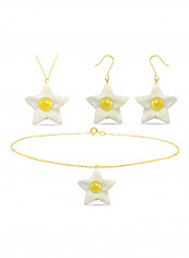3-Piece 18 Karat Solid Yellow Gold Mother Of Pearl With 6-7 mm Star Shape Jewellery