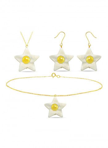 3-Piece 18 Karat Solid Yellow Gold Mother Of Pearl With 6-7 mm Star Shape Jewellery