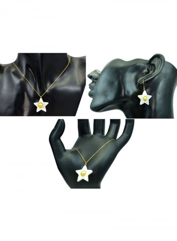 3-Piece 18 Karat Solid Yellow Gold Mother Of Pearl With 6-7 mm Star Shape Jewellery