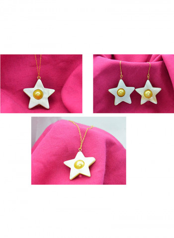 3-Piece 18 Karat Solid Yellow Gold Mother Of Pearl With 6-7 mm Star Shape Jewellery
