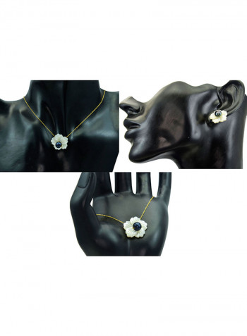 3-Piece18 Karat Solid Yellow Gold 19 mm Flower Shape Mother Of Pearl With 6-7 mm Pearl Jewellery