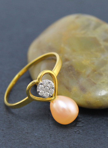 18 Karat Gold 0.07 ct Genuine Diamond And Pearl Heart Promise Ring