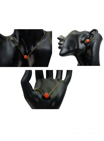 18 Karat Solid Yellow Gold Simple 10 mm Crystal Ball Earrings With Pendant Necklace And Bracelet