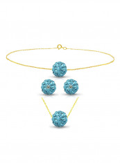 18 Karat Solid Yellow Gold Simple 10 mm Crystal Ball Earrings With Pendant Necklace And Bracelet