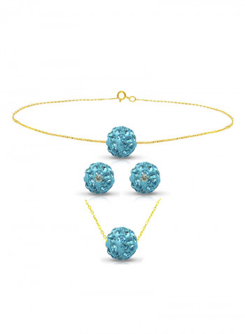 18 Karat Solid Yellow Gold Simple 10 mm Crystal Ball Earrings With Pendant Necklace And Bracelet