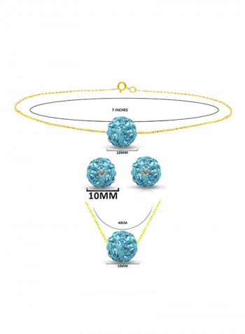 18 Karat Solid Yellow Gold Simple 10 mm Crystal Ball Earrings With Pendant Necklace And Bracelet