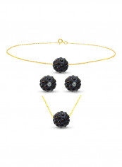 18 Karat Solid Yellow Gold Simple 10 mm Crystal Ball Earrings With Pendant Necklace And Bracelet