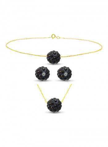 18 Karat Solid Yellow Gold Simple 10 mm Crystal Ball Earrings With Pendant Necklace And Bracelet