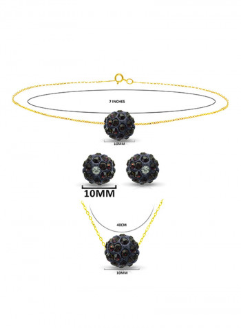 18 Karat Solid Yellow Gold Simple 10 mm Crystal Ball Earrings With Pendant Necklace And Bracelet