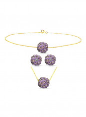 18 Karat Solid Yellow Gold Simple 10 mm Crystal Ball Earrings With Pendant Necklace And Bracelet