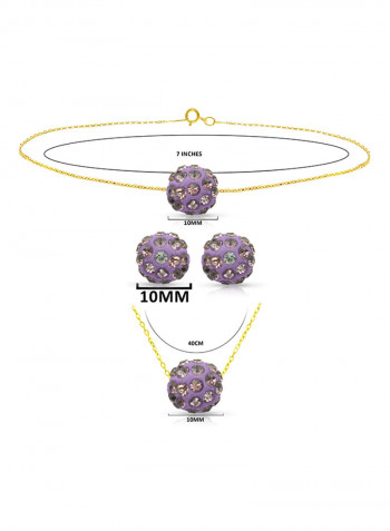 18 Karat Solid Yellow Gold Simple 10 mm Crystal Ball Earrings With Pendant Necklace And Bracelet