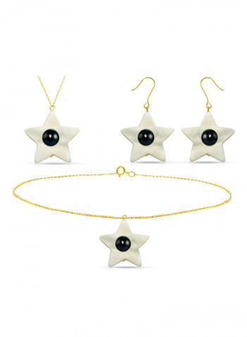 3-Piece 18 Karat Solid Yellow Gold Mother Of Pearl With 6-7 mm Star Shape Jewellery