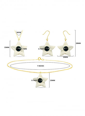 3-Piece 18 Karat Solid Yellow Gold Mother Of Pearl With 6-7 mm Star Shape Jewellery