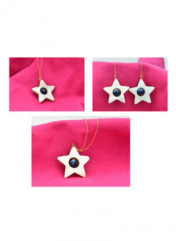 3-Piece 18 Karat Solid Yellow Gold Mother Of Pearl With 6-7 mm Star Shape Jewellery